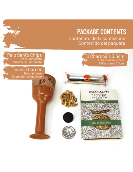 Quemador de Incienso Copalera + Virutas de Palo Santo + Carbones - Paquete de Palo Santo
