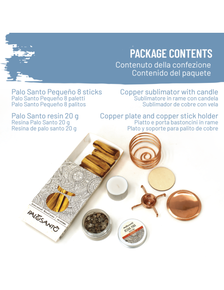 Palo Santo Sublimation Kit: Copper Aroma Diffuser + 8 Palo Santo Pequeño Sticks + Palo Santo Resin - dettaglio 2