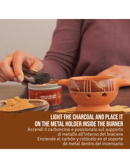 Brûleur d'encens + Grains et poudre de Palo Santo + Charbons de bois - Kit de Palo Santo