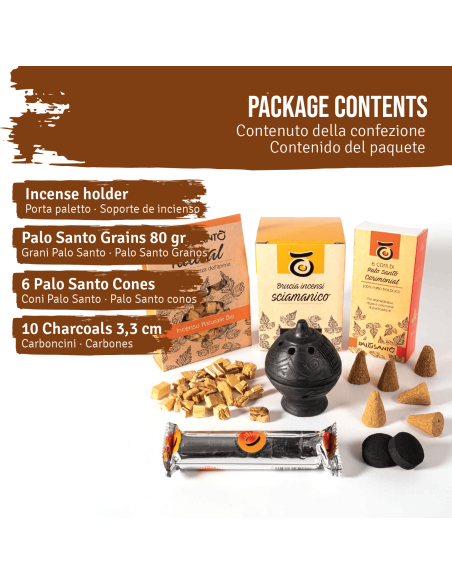 Kit Brucia Incenso, Coni Cerimonial, Grani Ritual, Carboncini Diam. 33