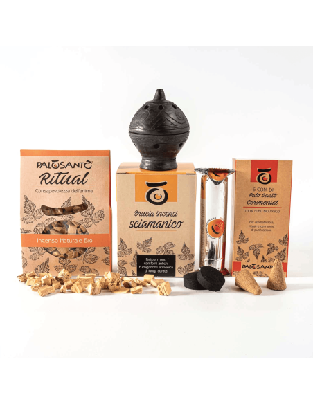 Brûleur d'encens + Graines de Palo Santo 80 gr + 6 cônes de Palo Santo + Charbons de bois - Kit de Palo Santo