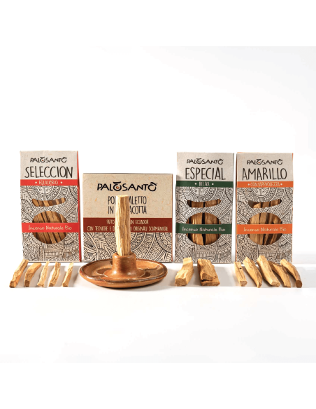 Porta Incienso + Variedad de Palo Santo: 5 Palitos Amarillo - 5 Palitos Selección - 3 Palitos Especial