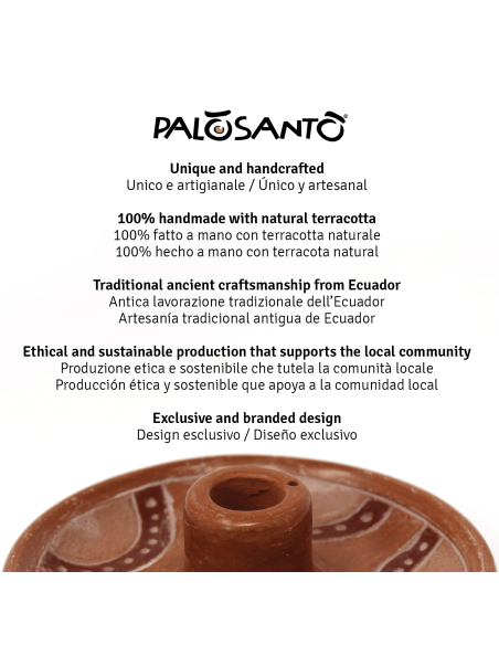 Piatto Porta Incenso 'Ollas' in Terracotta Artigianale Con Paletto Palo Santo Incluso