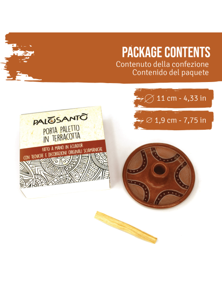 Piatto Porta Incenso 'Ollas' in Terracotta Artigianale Con Paletto Palo Santo Incluso