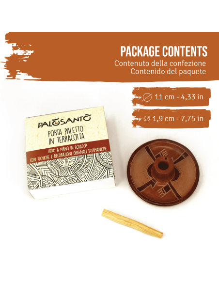 Piatto Porta Incenso 'Lliptas' In Terracotta Artigianale Con Paletto Palo Santo Incluso