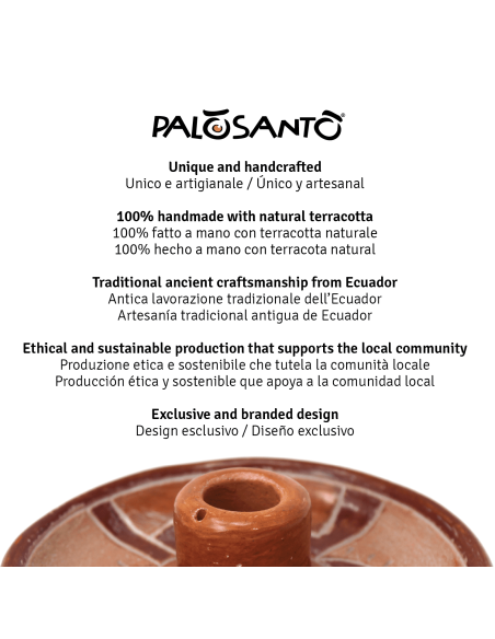 Piatto Porta Incenso 'Lliptas' In Terracotta Artigianale Con Paletto Palo Santo Incluso