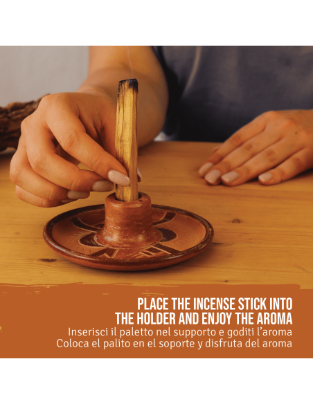 Piatto Porta Incenso 'Lliptas' In Terracotta Artigianale Con Paletto Palo Santo Incluso