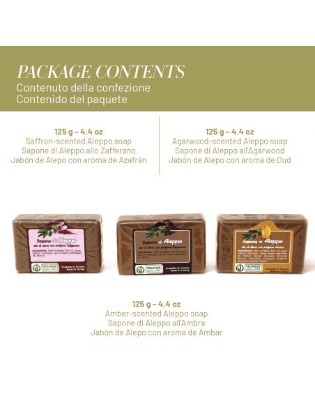 Kit Saponette Aleppo Profumate – Rosa, Agarwood, Zafferano