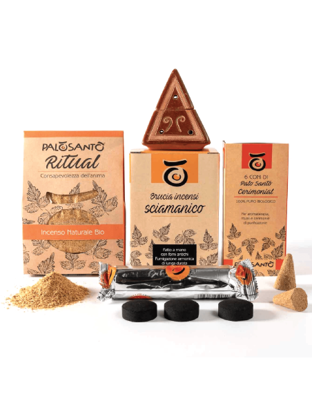 Incense burner + Palo Santo Powder 80 gr + 6 Palo Santo Cones + Charcoals - Palo Santo Bundle