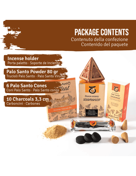 Räuchergefäß + Palo Santo Späne + Palo Santo Kegel+ Holzkohlen - Räucherungsset