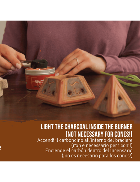 Brûleur d'encens + Poudre de Palo Santo 80 gr + 6 Cônes de Palo Santo + Charbons de bois - Kit de Palo Santo