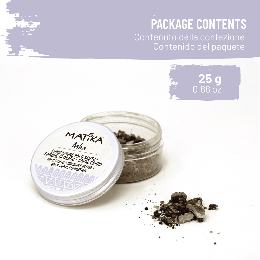 Miscela di Incensi 'Asha' con Palo Santo, Sangue di Drago e Copal Grigio per Fumigazione - dettaglio 2