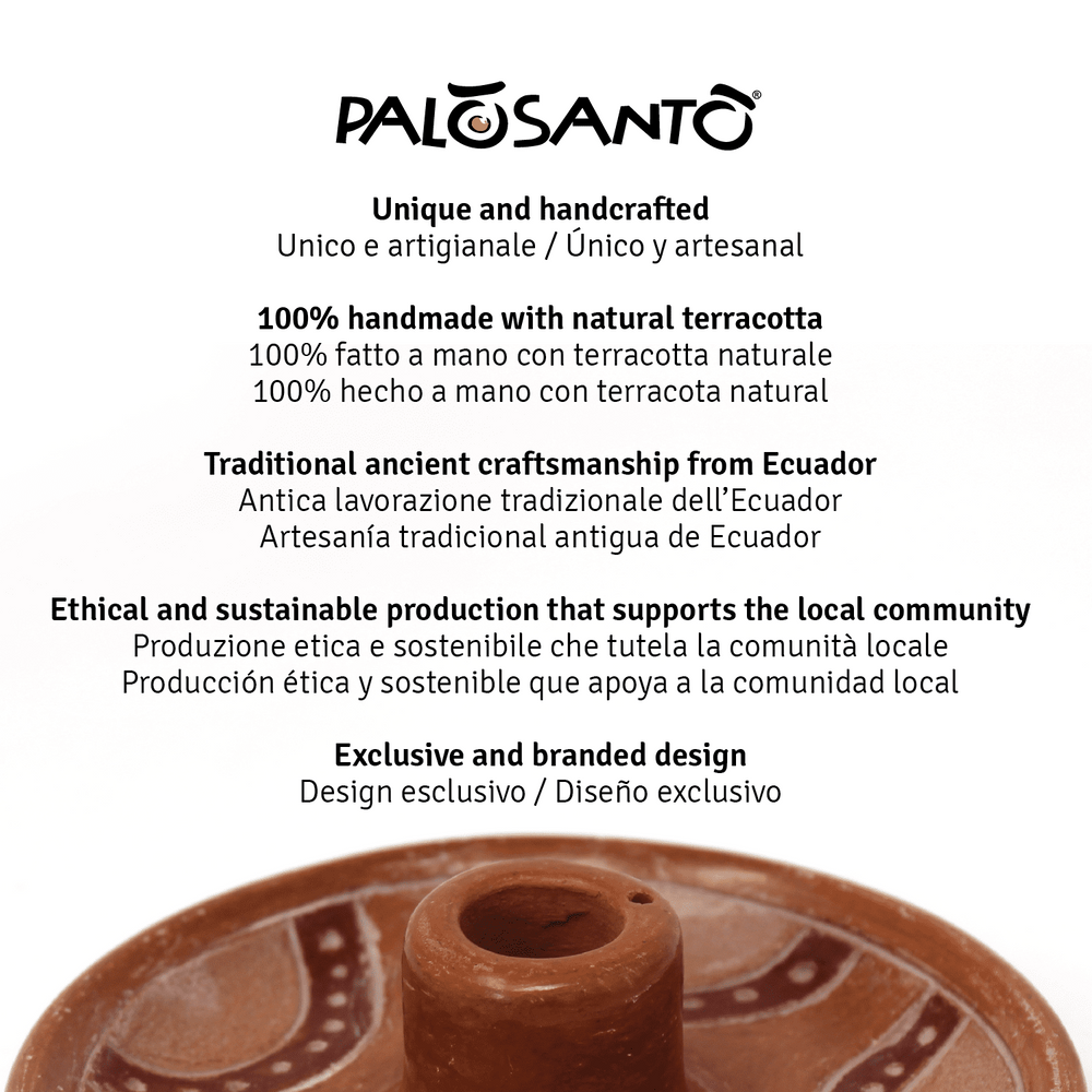 Piatto Porta Incenso 'Ollas' in Terracotta Artigianale Con Paletto Palo Santo Incluso - dettaglio 7