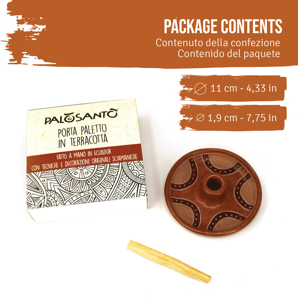 Piatto Porta Incenso 'Ollas' in Terracotta Artigianale Con Paletto Palo Santo Incluso - dettaglio 2