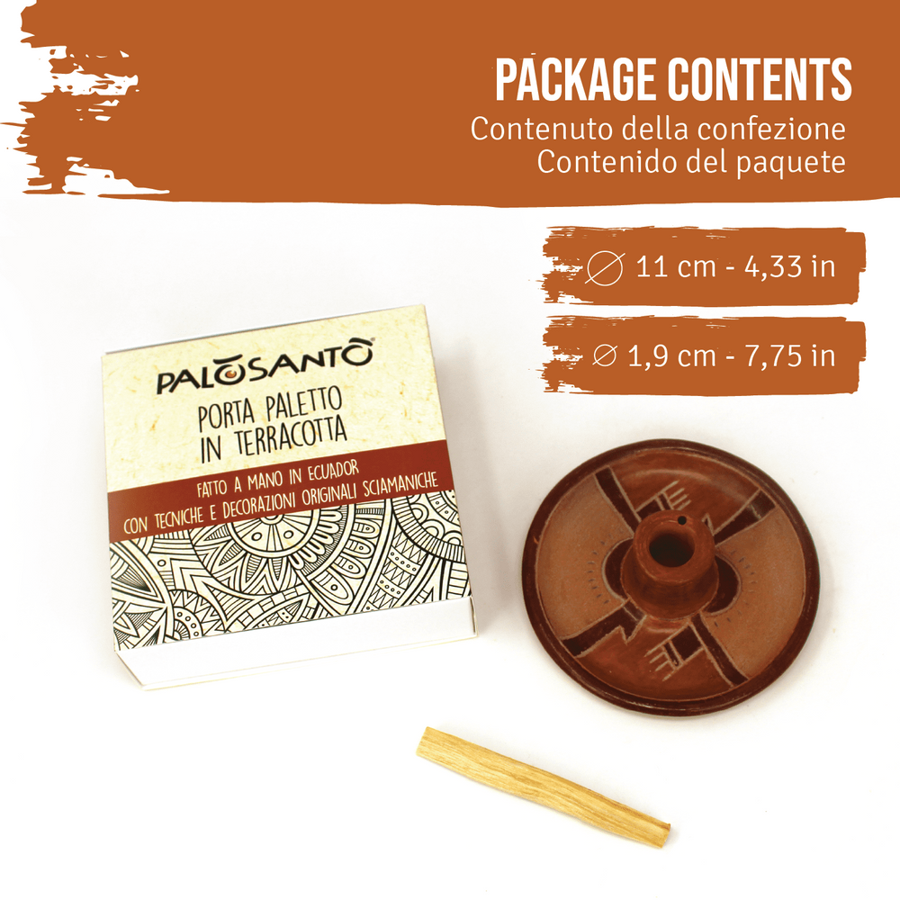 Piatto Porta Incenso 'Lliptas' In Terracotta Artigianale Con Paletto Palo Santo Incluso - dettaglio 2
