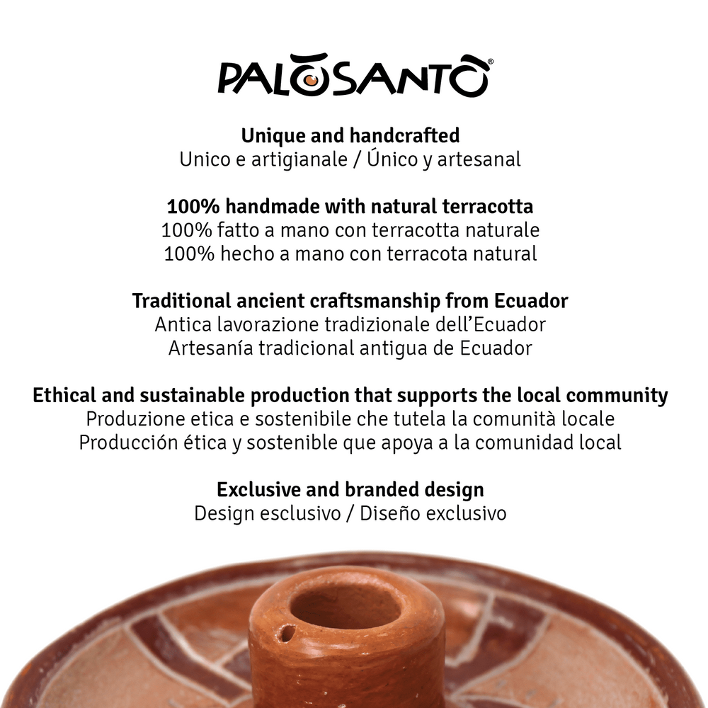 Piatto Porta Incenso 'Lliptas' In Terracotta Artigianale Con Paletto Palo Santo Incluso - dettaglio 7
