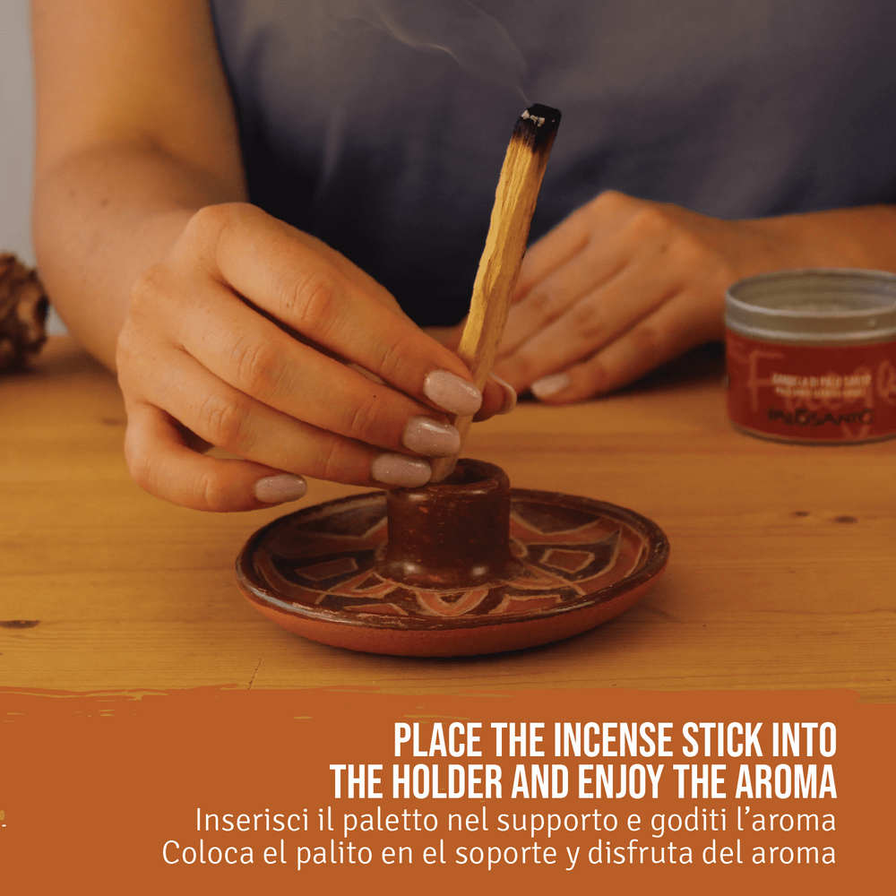 Piatto Porta Incenso 'Cuenco' in Terracotta Artigianale - Con Paletto Palo Santo Incluso - dettaglio 5
