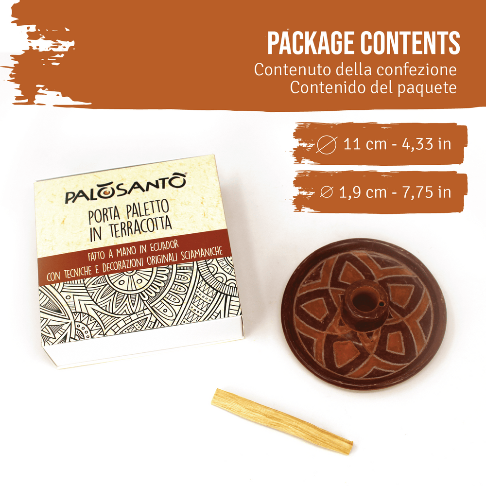 Piatto Porta Incenso 'Cuenco' in Terracotta Artigianale - Con Paletto Palo Santo Incluso - dettaglio 2